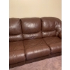 Image 3 : Three-Seater Brown Leather Reclining Sofa with Plush Cushioning