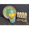 Image 1 : No Evil Ivory Monkeys w/ Rosewood Pedastal Cliosonne Plate & Antique Mini Jug 3T