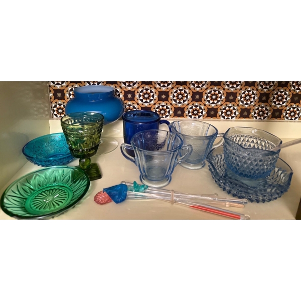 Blue/Green Decorative Glassware Collection Incl. Depression Glass 