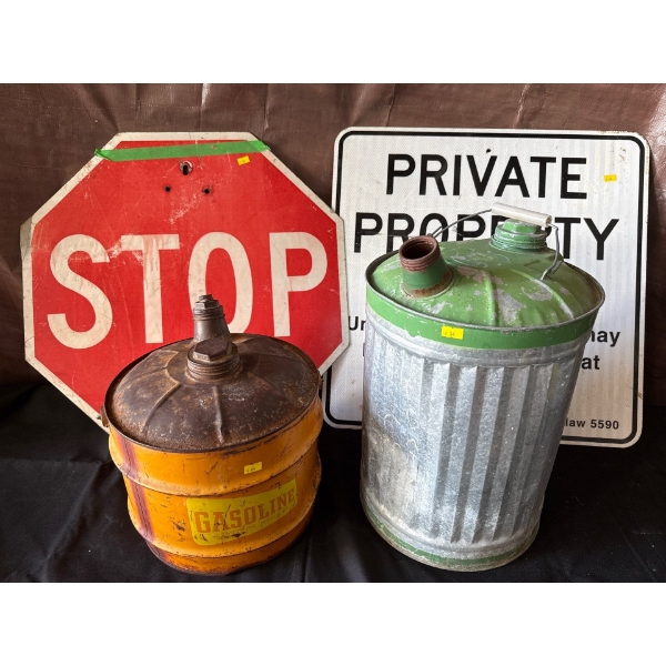 Vintage Metal Objects - Road Signs Gas Can & More