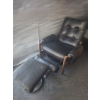 Vintage Black Leather Chair w/ Footrest 37 W, 45 D, 34 T, Includes Extra Footstool 20 W, 18 D, 15 T