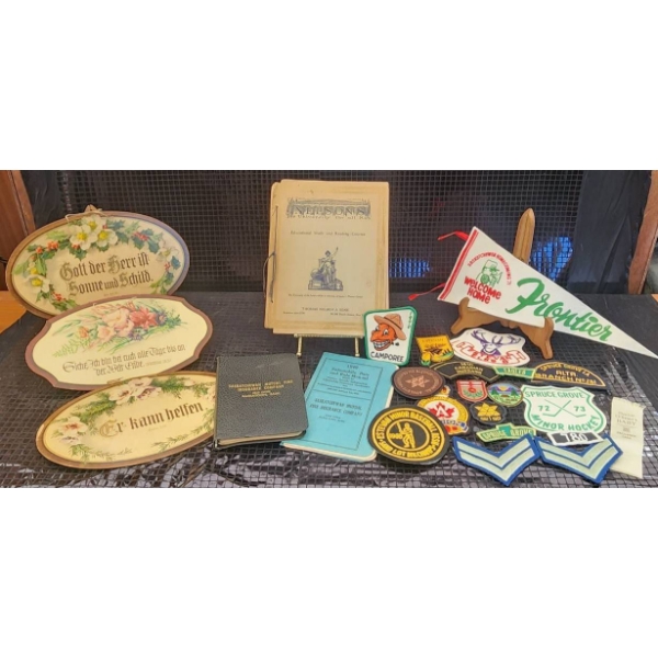 Historic Memorabilia with Patches, Plaques, and Booklets
