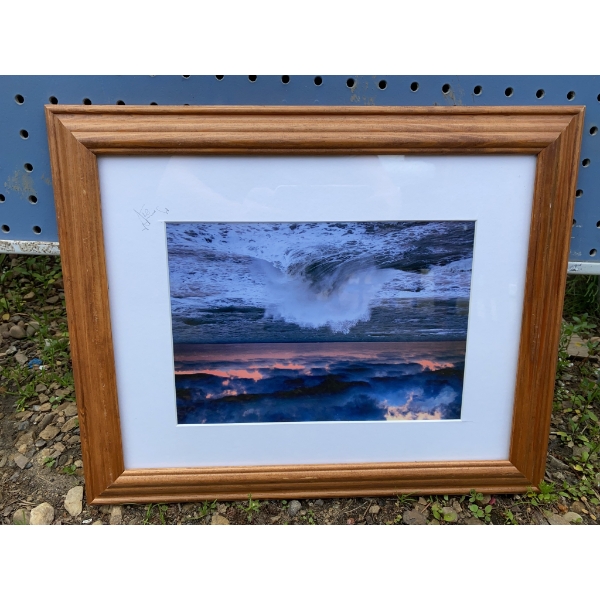 Framed Ocean Wave Print With Wooden Frame