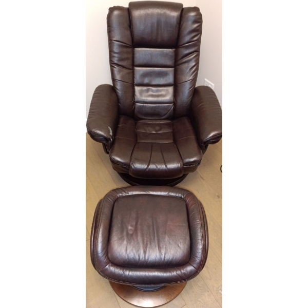 Faux Leather Swivel Chair & Ottoman (Some Wear & Tare)  35"w x 30"d x 41"tall