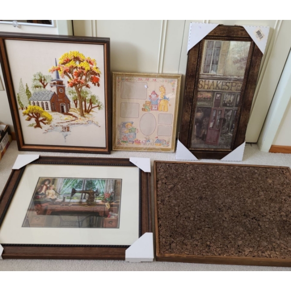 Framed Singer Print (19x33), Needlepoint Church Art, Plus Bonus Print & Baby Picture Frames & More! 