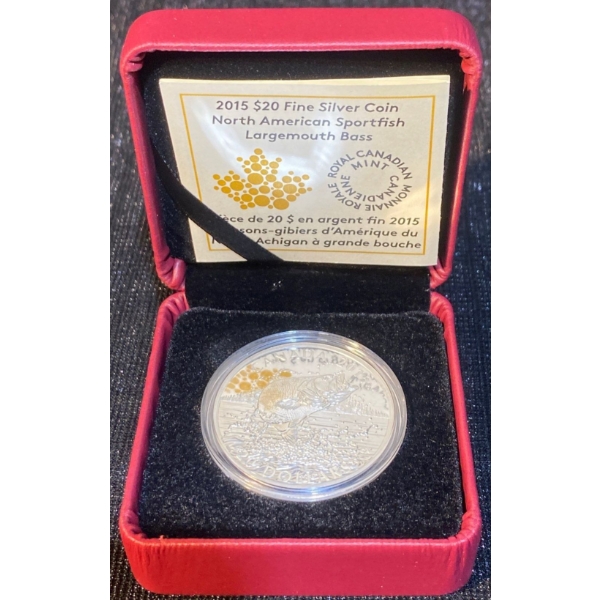 2015 $20 North American Sportfish Largemouth Bass Fine Silver Coin 31.39 Grams