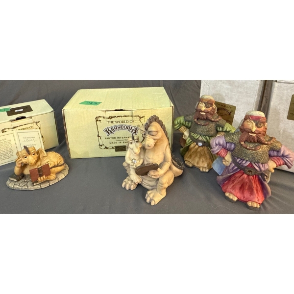 Krystonia Hand Painted Mystical, Made in England w/ Certificates, 4 Pieces - Largest 7in Tall