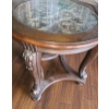 Image 1 : Wooden Side Table w/ Glass Insert Top and Scroll Design 28" Diameter Top, 26 T 