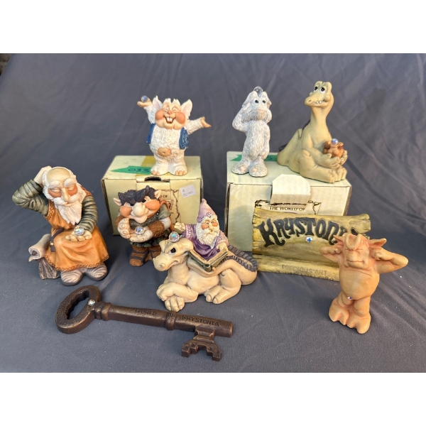 Krystonia Hand Painted Figurines, Made in England w/ Certificates,  9 Pieces - Lrgest ~ 5in Long