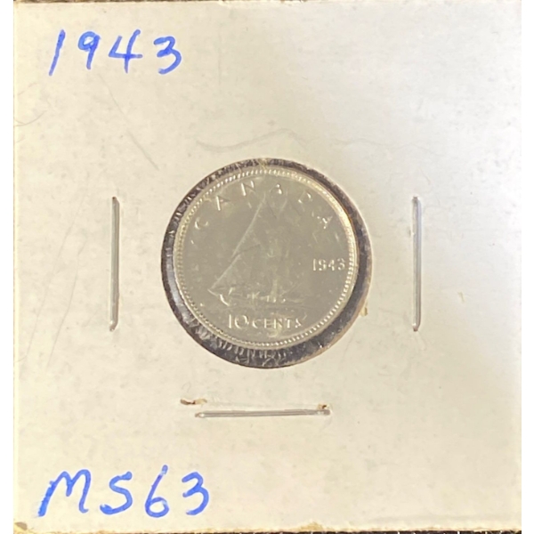 1942 MS63 Canadian Dime 80% Silver
