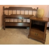 Image 1 : Oak Bed Frame and Matching Nightstand with Brass Accents