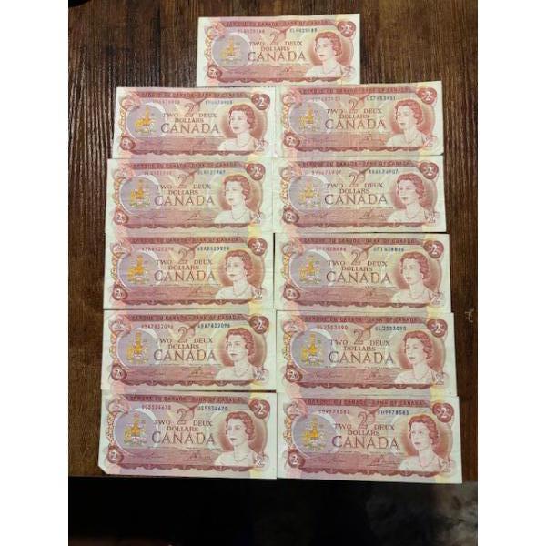 1974 Collection 11 2$ Bills Circulated Condition Selection of Signatures & Serial #'s