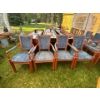 Image 1 : 4 Oak Arm Chairs With Blue Velvet Seating Surface W22" H38"