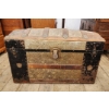 Image 1 : Wood and Metal Bound Trunk With Curved Top, 20 in x 34 in x 17 in