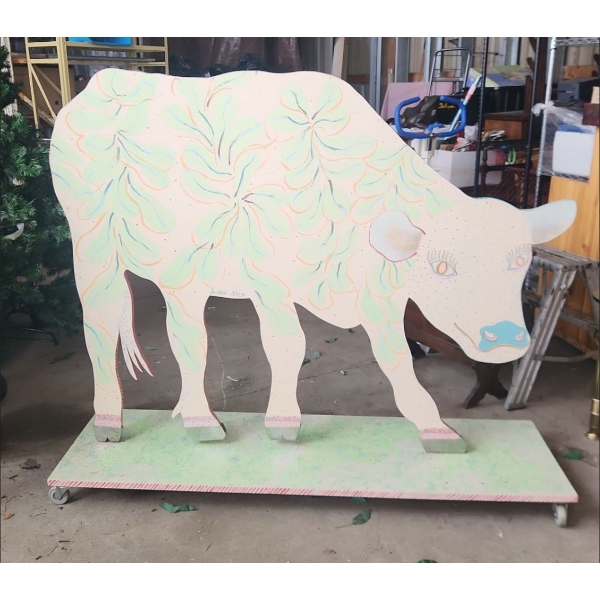 Fun 2 Sided Cow on Wheels! - Anastasia by Maureen Harvey ( 50"H x 60"W x 18"D)