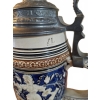 Image 2 : German Stoneware Beer Stein 1L with Relief Decoration and Pewter Lid 10''H
