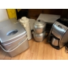 Image 1 :  ice maker, teapot, vintage coffee, pot, toaster, oven, coffee maker, and a George Foreman grill all