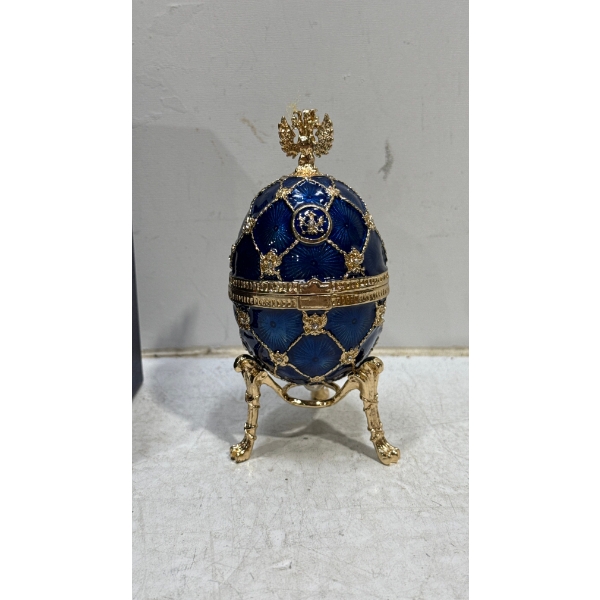 Faberge Egg Blue Trinket Box made in Russia 4.5H