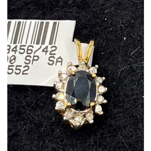 Sapphire, 10K Gold and Diamond Pendant (total weight 1.5g)