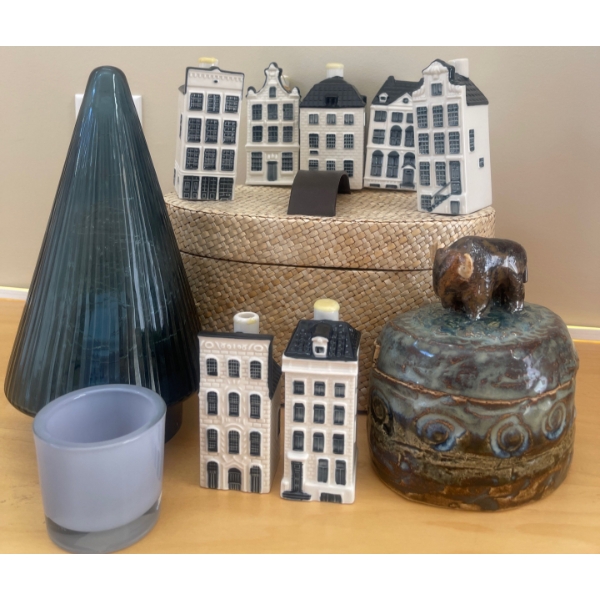 Stoneware Bison Trinket Dish 6T Empty KLM BOLS Delft Blue Houses Woven Basket & More