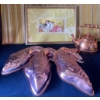 Image 1 : Copper Kettle/ Tea Pot, Three Fish Baking Pans & Owl Wall Hanging Framed