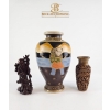 Image 1 : Satsuma Pottery Vase 10''HEIGHT,  Asian-Style Carved Resin , Chinese Wood Carving Of Shou Lao.