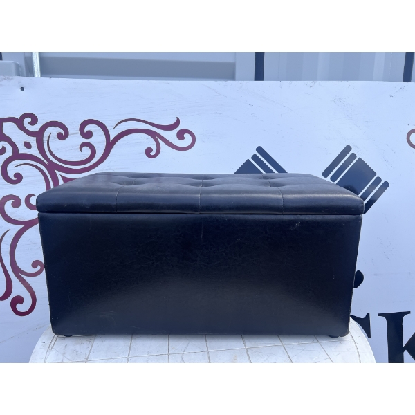 Black Faux Leather Storage Ottoman Bench