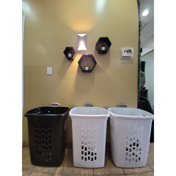 Salon Essentials - Floating 6 Sided Shelves 8 Geometric Wall Lights Laundry Basket Trio Decor & More
