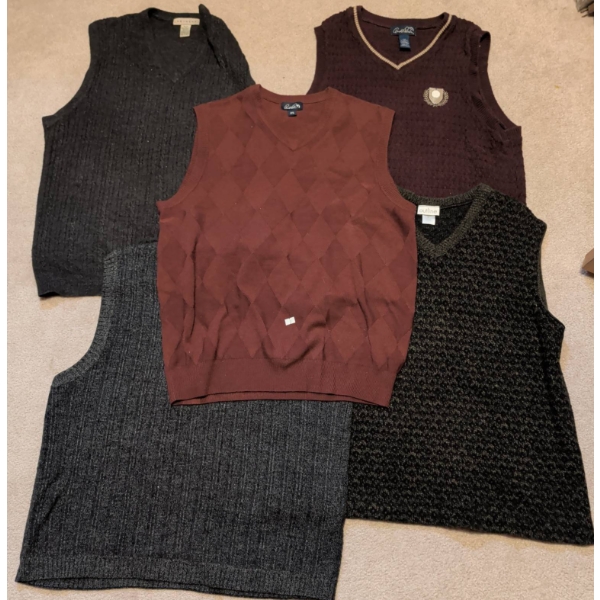 Five Mens Sweater Vests in Mixed Brands and Sizes