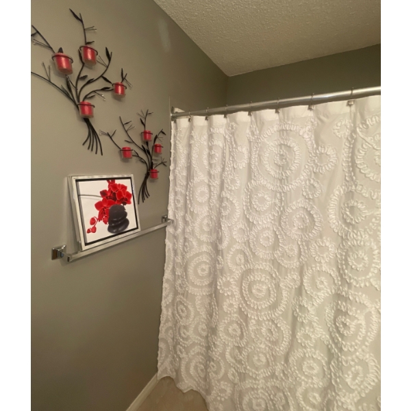 Flower Petal Textured Fabric Shower Curtain w/ Decorative Home Accents 