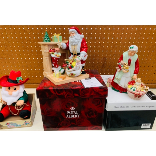 New in Box Christmas Lot features singing Santa, Royal Dalton and Royal Albert Collectables 