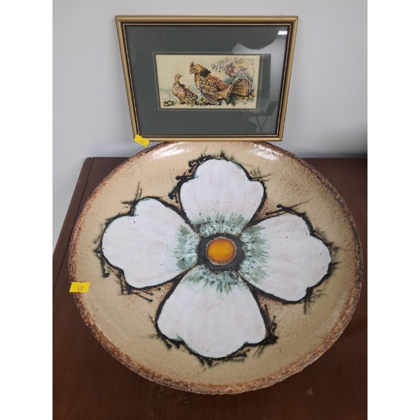 Floral ceramic table bowl with grouse artwork - 15W, 3T 