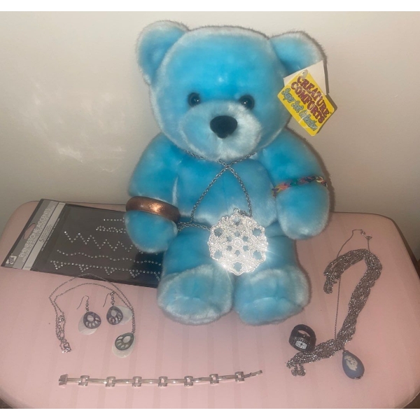 Assorted Fashion Jewellery w/Jem Tattoos & Iced Out Stuffed Bear 