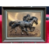 Image 1 : Carved Horses Galloping on Bronze Background 14Wx10H