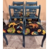 Image 1 : 4 Blue Painted Wood Lyre Back Chairs with Patterned Upholstery
