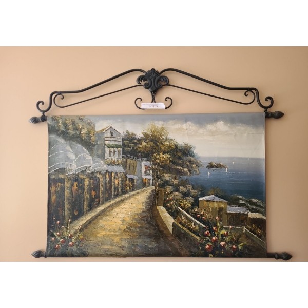 Painting on anvas & Mounted on Metal Scrolled Hanger 42 w 31 h