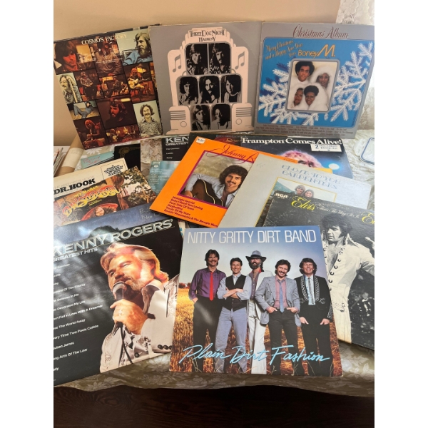 Selection of vinyl records, Christmas albums, Three Dog Night harmony, Billy Joel, Kenny Rogers, nit