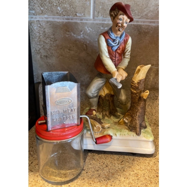 Vintage Collectibles - Winding Music Box & Lumberjack Figurine 