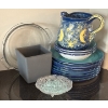 Image 1 : Inspirado Stonelite Sun & Moon Hand Painted Pitcher, Pyrex Dishes, & Serving Bowls + Plates