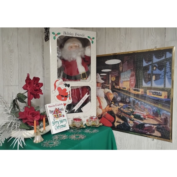Christmas Collectables - New Santa Decor Train Art Print Faux Poisetta & More