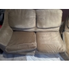 Image 5 : Camel Velvet Large L Shaped Couch, Some Damage See Photos, Longest Side is ~115L, 35T 