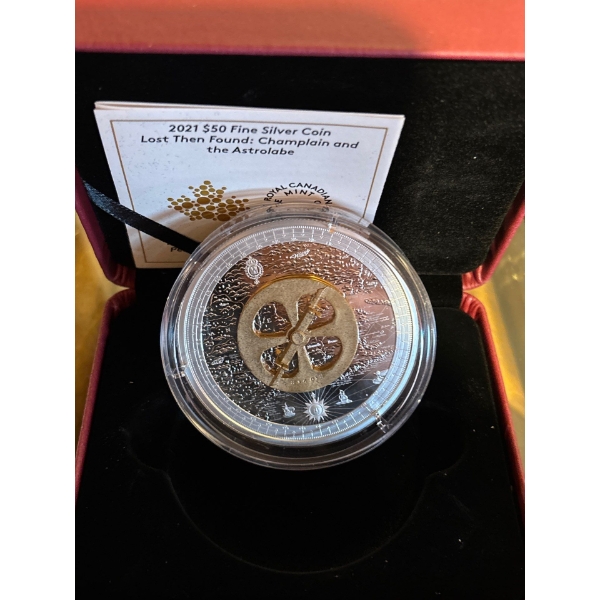 2021 $50 Lost Then Found: Champlain and the Astrolabe - Pure Silver Coin