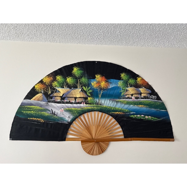 Hand Painted Large Decorative Fan From Malaysia - 60L 
