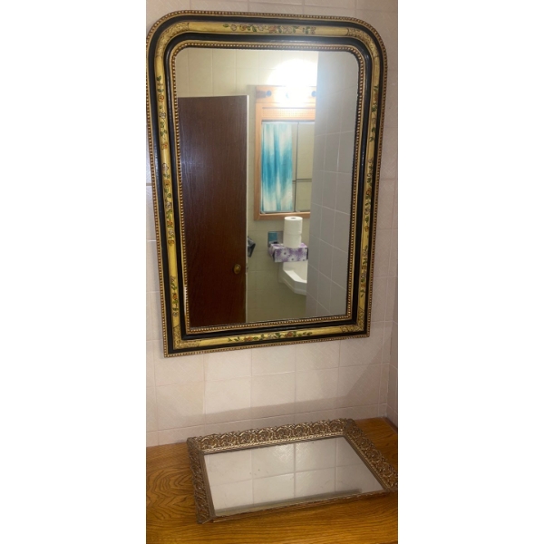Large Antique Decorative Wall Mirror w/ Gold Gilt Tray 29T