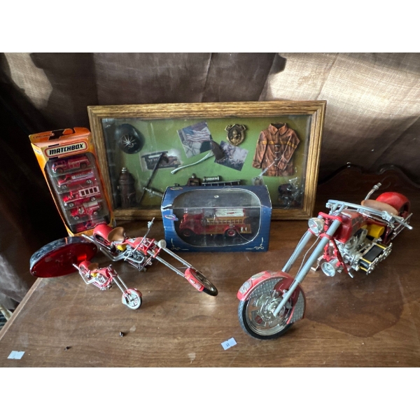 Fire Fighter Collectibles - Shadow Box Wall Art 17L  Fire Trucks & Bikes & More 