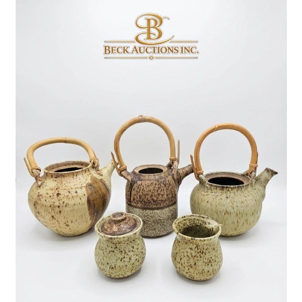 Stoneware Teapot and Creamer Set with Bamboo