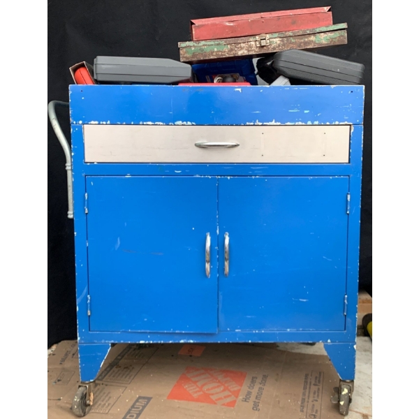 Blue Metal Utility Cart Including Tool Contents - 35W, 18D, 35T