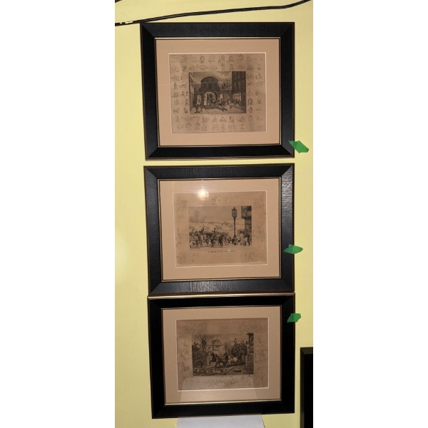 Framed Antique Artwork (3) 15"x15"