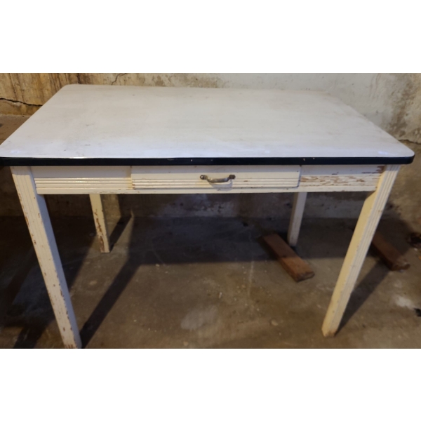 Utility Table with Wooden Legs, Metal Top, and 1 Drawer 40 L,  30 T, 25 W