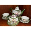 Image 1 : 1940's Japanese Porcelain Tea Set w/ Hand Painted Landscape With Geisha & Gold Highlights
